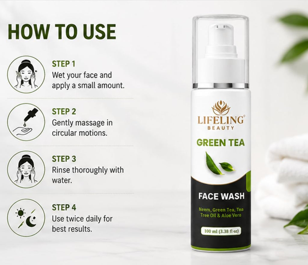 Lifeling Beauty Face Wash with Neem, Tea Tree Oil & Aloe Vera, 100 ml (Green Tea Facewash)