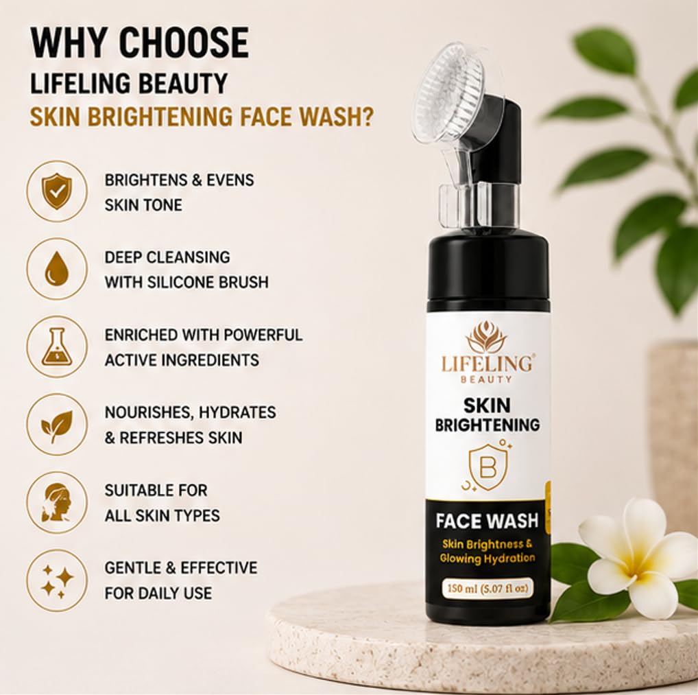 LIFELING BEAUTY Face Wash with Built-In Brush, Gel Formula, Skin Brightness & Glowing Hydration, 150 ml (Skin Brightening Facewash)