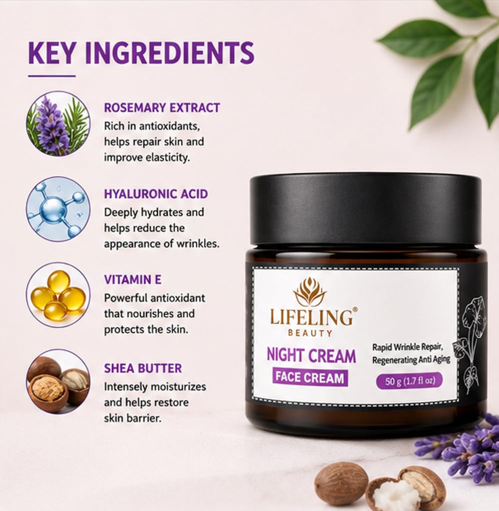 Lifeling Beauty Face Cream, Rapid Wrinkle Repair, Regenerating Anti Aging, 50 g (Night Cream)