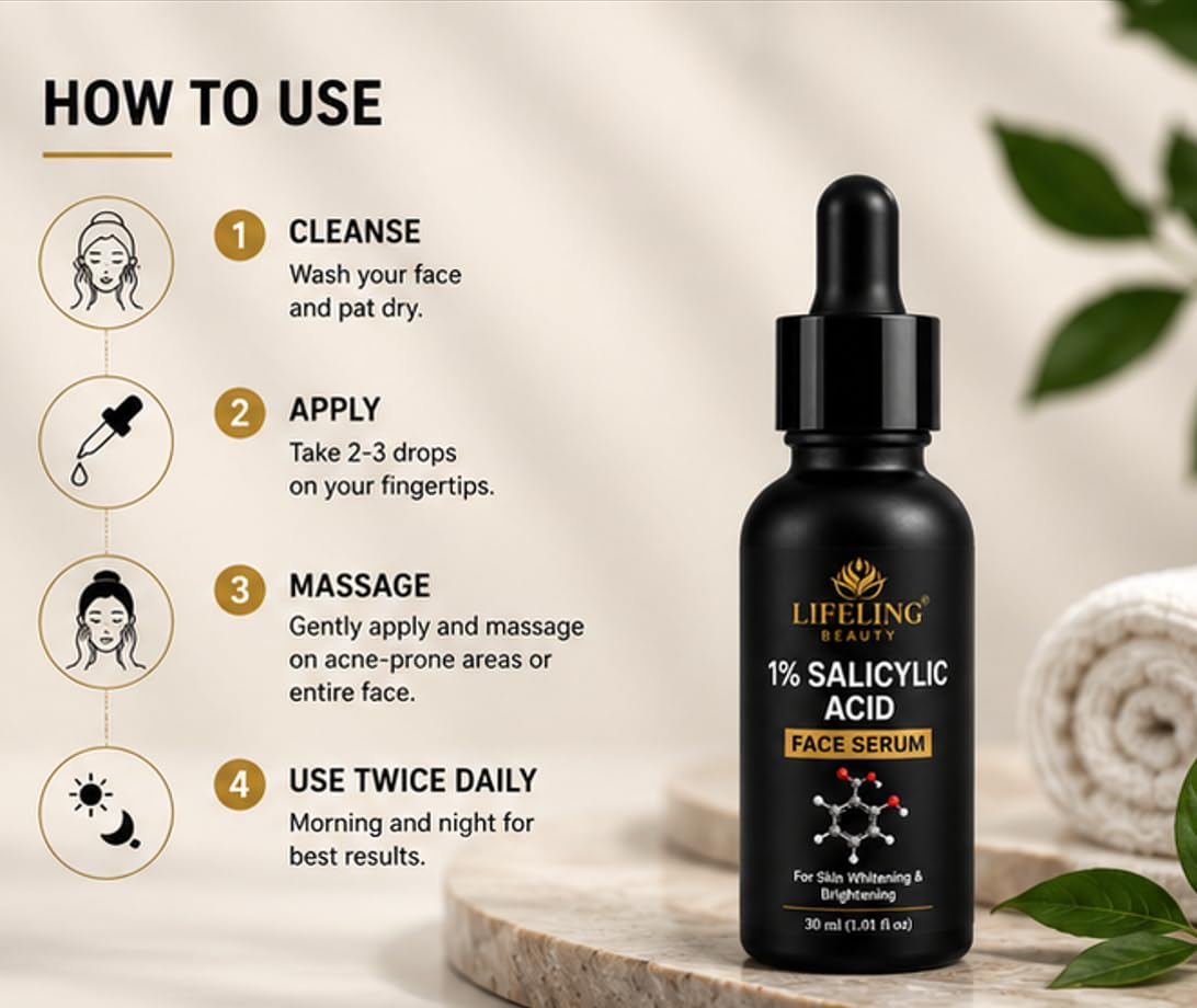 Lifeling Beauty 1% Salicylic Acid Face Serum, Skin Whitening & Brightening, Fights Acne & Blemishes, 30 ml