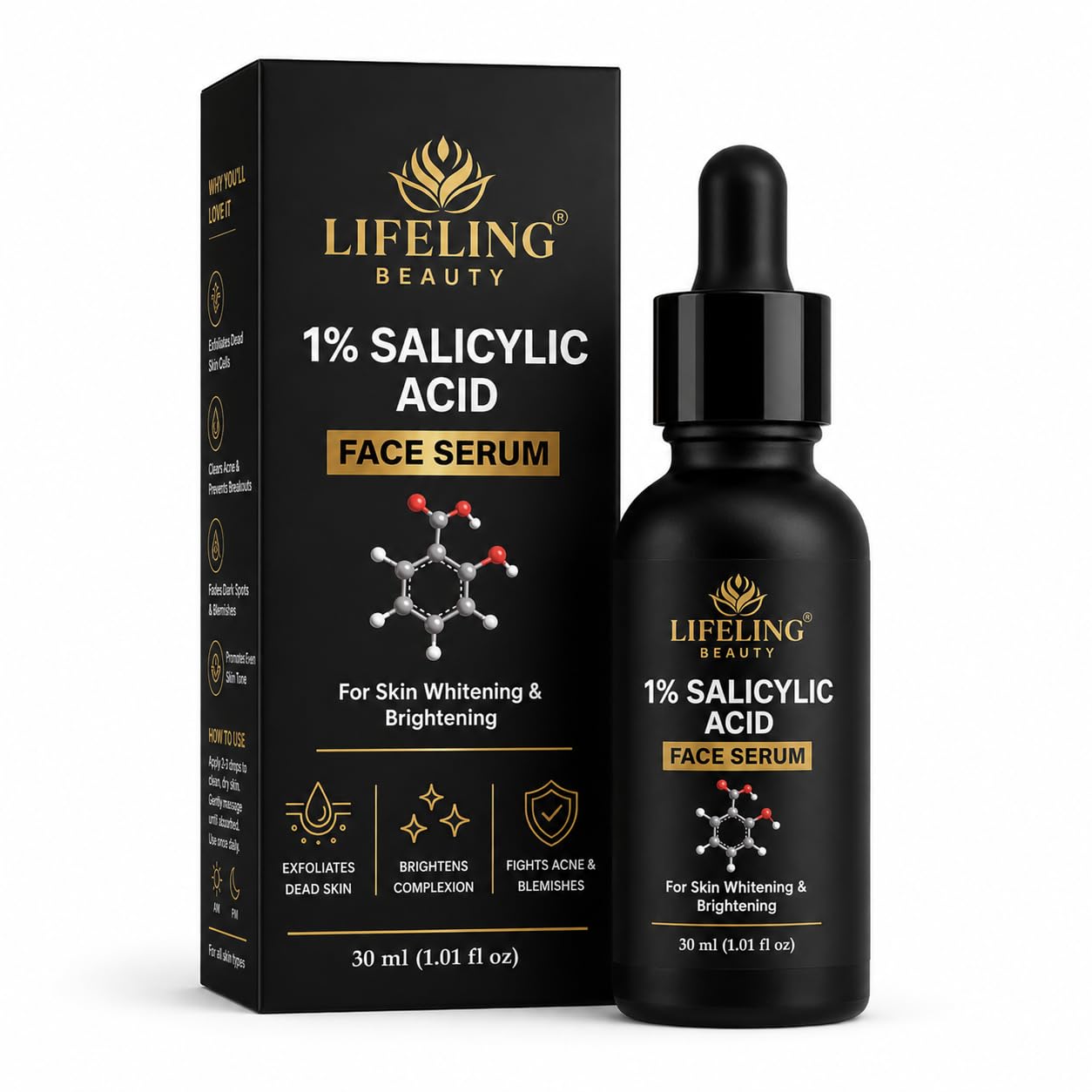 Lifeling Beauty 1% Salicylic Acid Face Serum, Skin Whitening & Brightening, Fights Acne & Blemishes, 30 ml