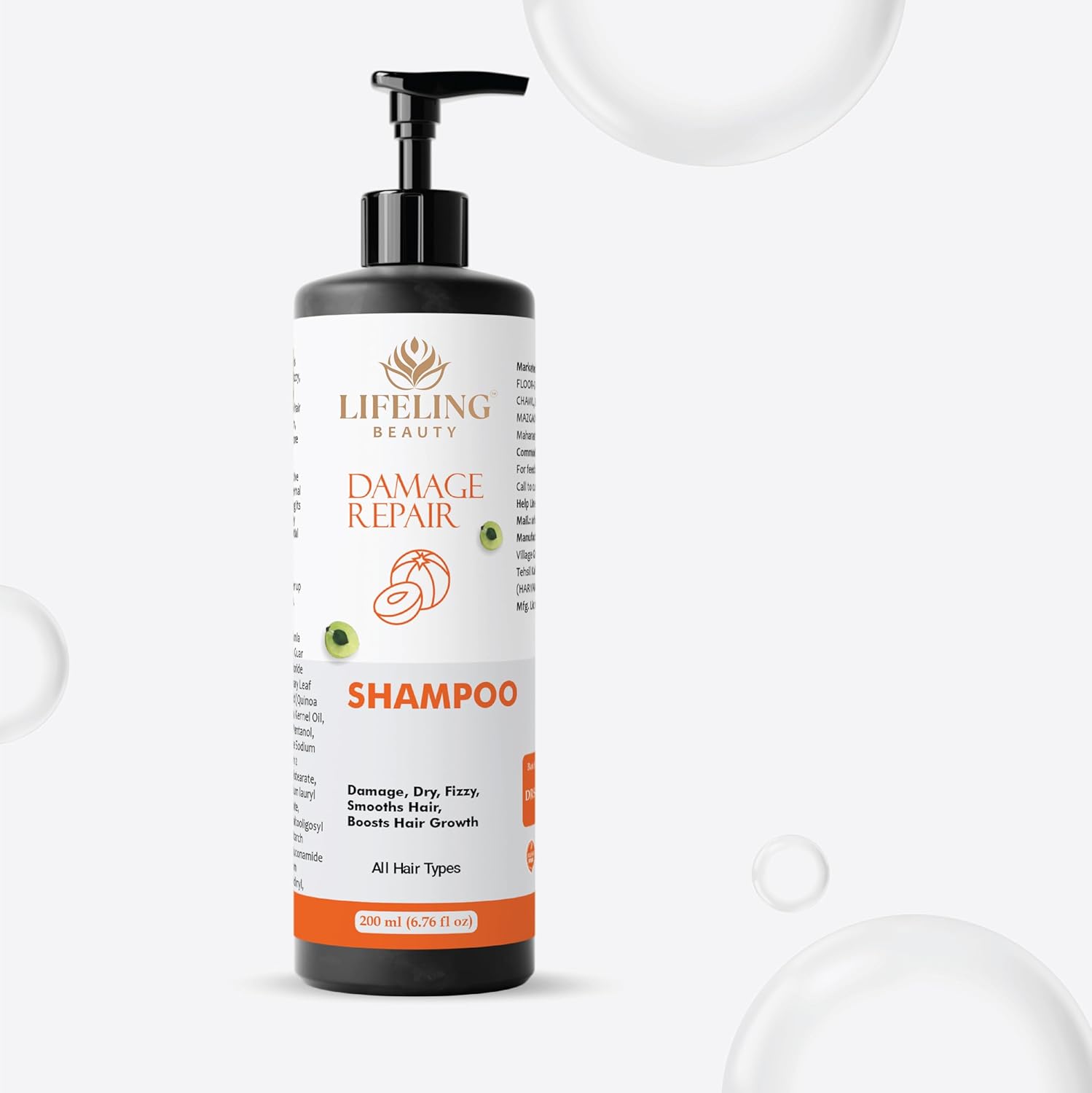 Lifeling Beauty Shampoo, Smoothens Hair, Treats Split Ends, Boosts Hair Growth, All Hair Types, 200 ml (Damage repair shampoo)
