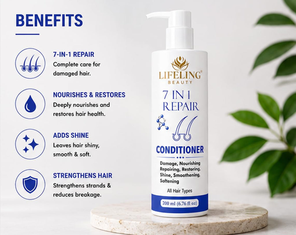 Lifeling Beauty 7 in 1 Repair Conditioner, Rice Water Infused, Sulfate Free, Controls Frizz, Repairs Bond, 200 ml