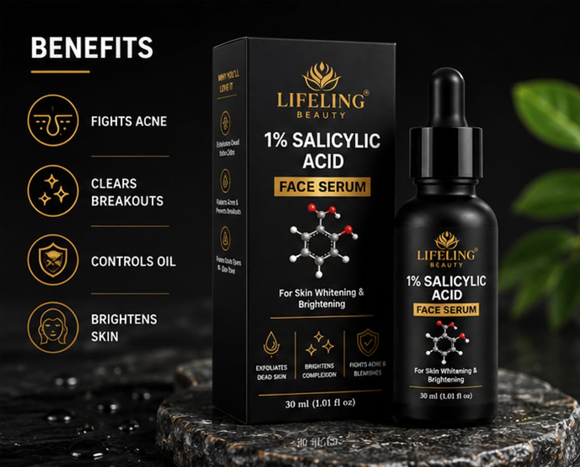 Lifeling Beauty 1% Salicylic Acid Face Serum, Skin Whitening & Brightening, Fights Acne & Blemishes, 30 ml