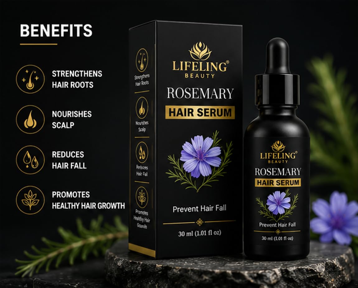Lifeling Beauty Rosemary Hair Serum, Prevents Hair Fall, Strengthens Roots, Nourishes Scalp, 30 ml