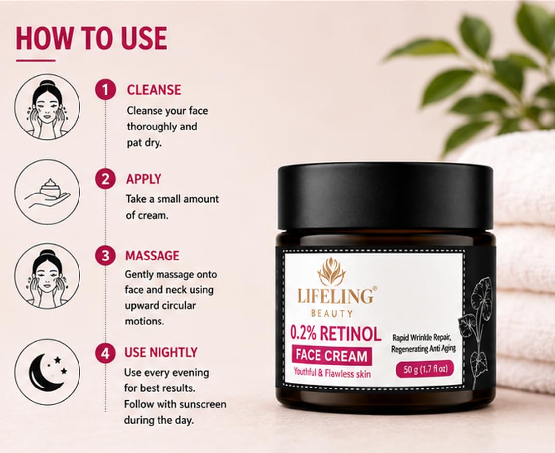 Lifeling Beauty Face Cream, Rapid Wrinkle Repair, Regenerating Anti Aging, 50 g (Retinol 0.2% Cream)
