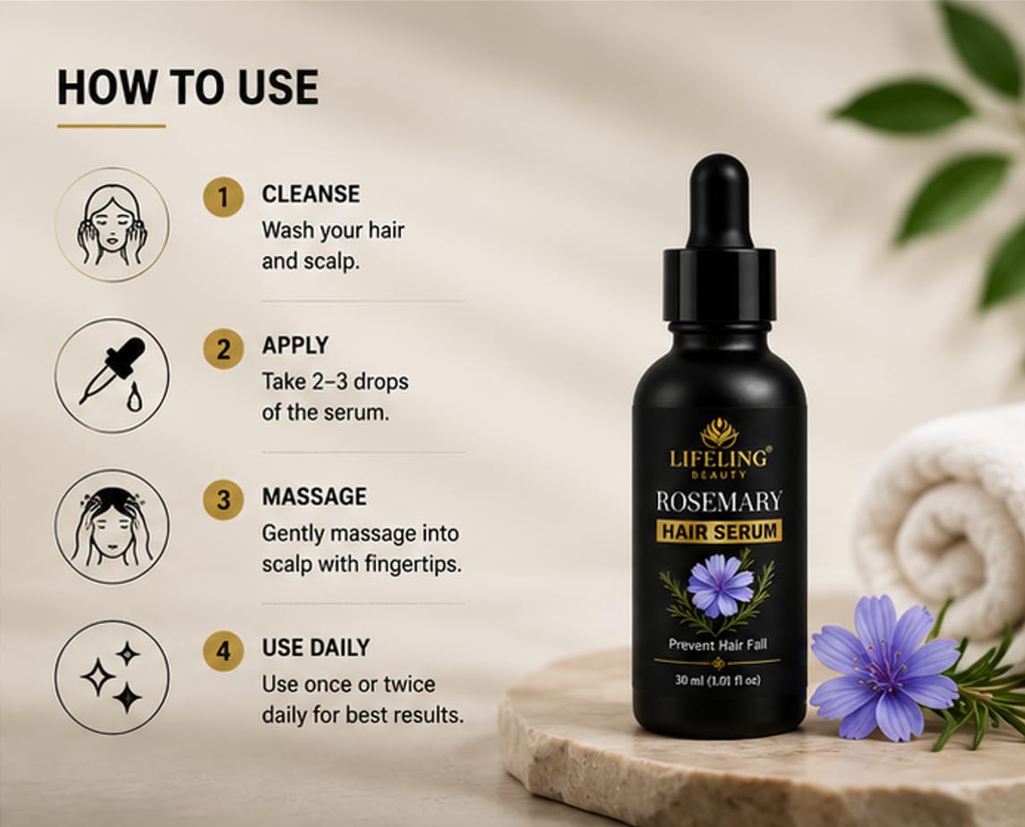 Lifeling Beauty Rosemary Hair Serum, Prevents Hair Fall, Strengthens Roots, Nourishes Scalp, 30 ml