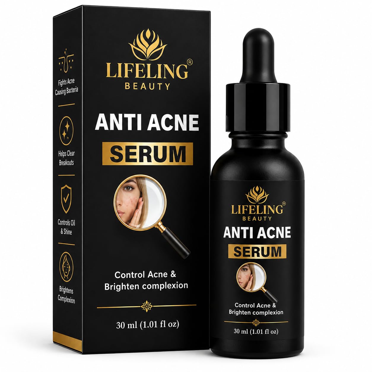Lifeling Beauty Anti Acne Serum, Controls Oil & Shine, Brightens Complexion, Fights Breakouts, 30 ml