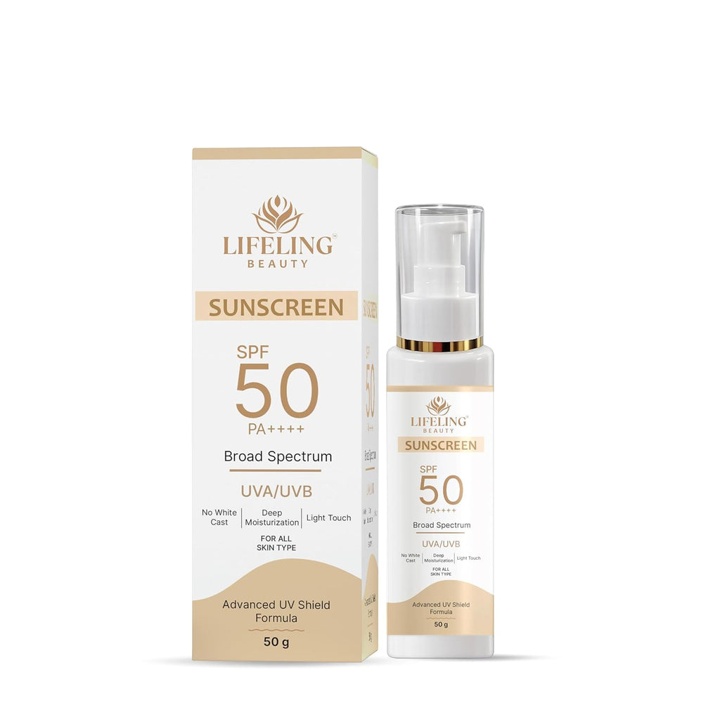 LIFELING BEAUTY Sunscreen SPF 50 PA++++, Broad Spectrum UVA/UVB Protection, No White Cast, Matte Finish, Lightweight Gel, for All Skin Types (50GM)
