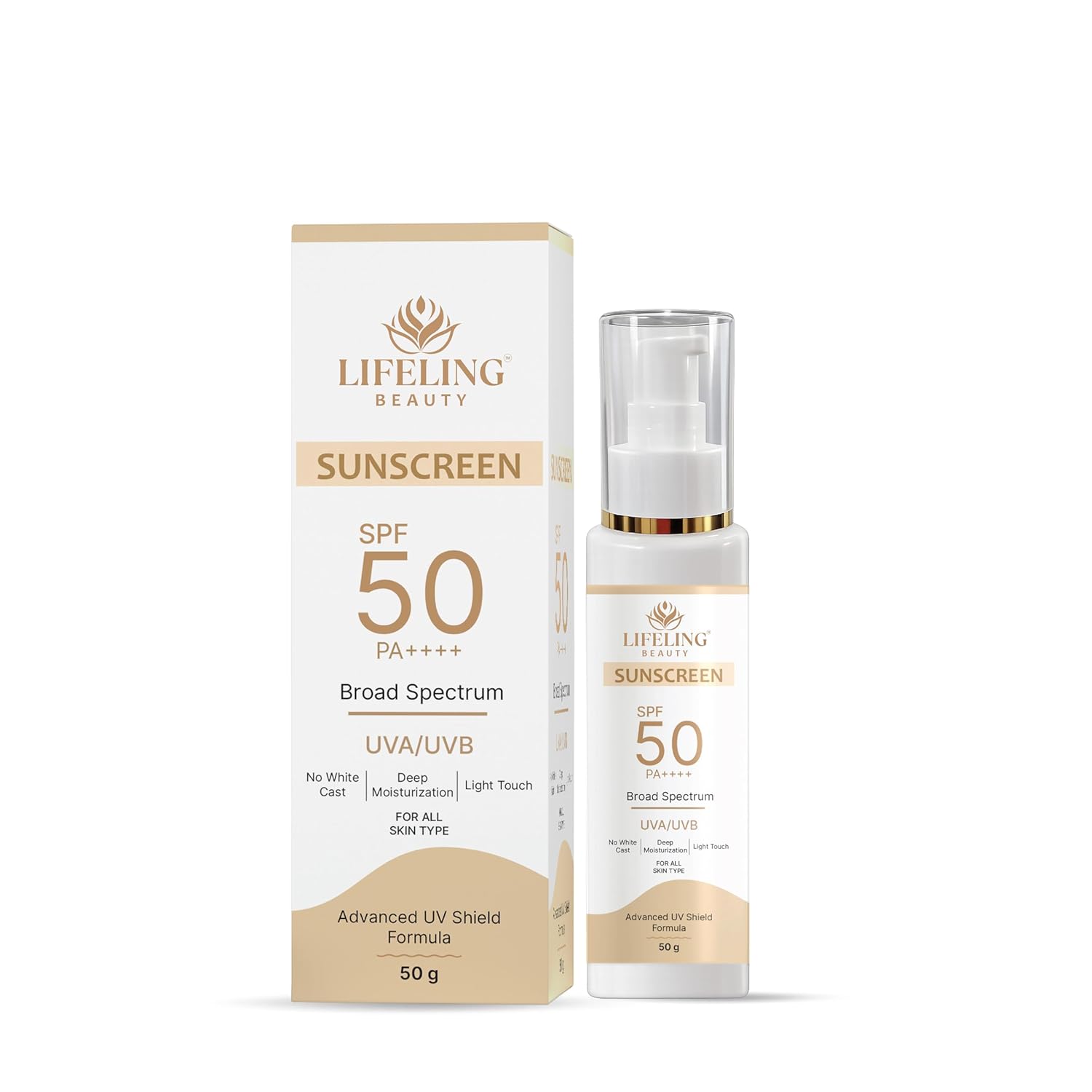 LIFELING BEAUTY Sunscreen SPF 50 PA++++, Broad Spectrum UVA/UVB Protection, No White Cast, Matte Finish, Lightweight Gel, for All Skin Types (50GM)