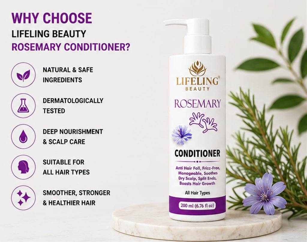 Lifeling Beauty Rosemary Conditioner, Anti Hair Fall, Frizz-Free, Repairs Bond, Sulfate Free, All Hair Types, 200 ml