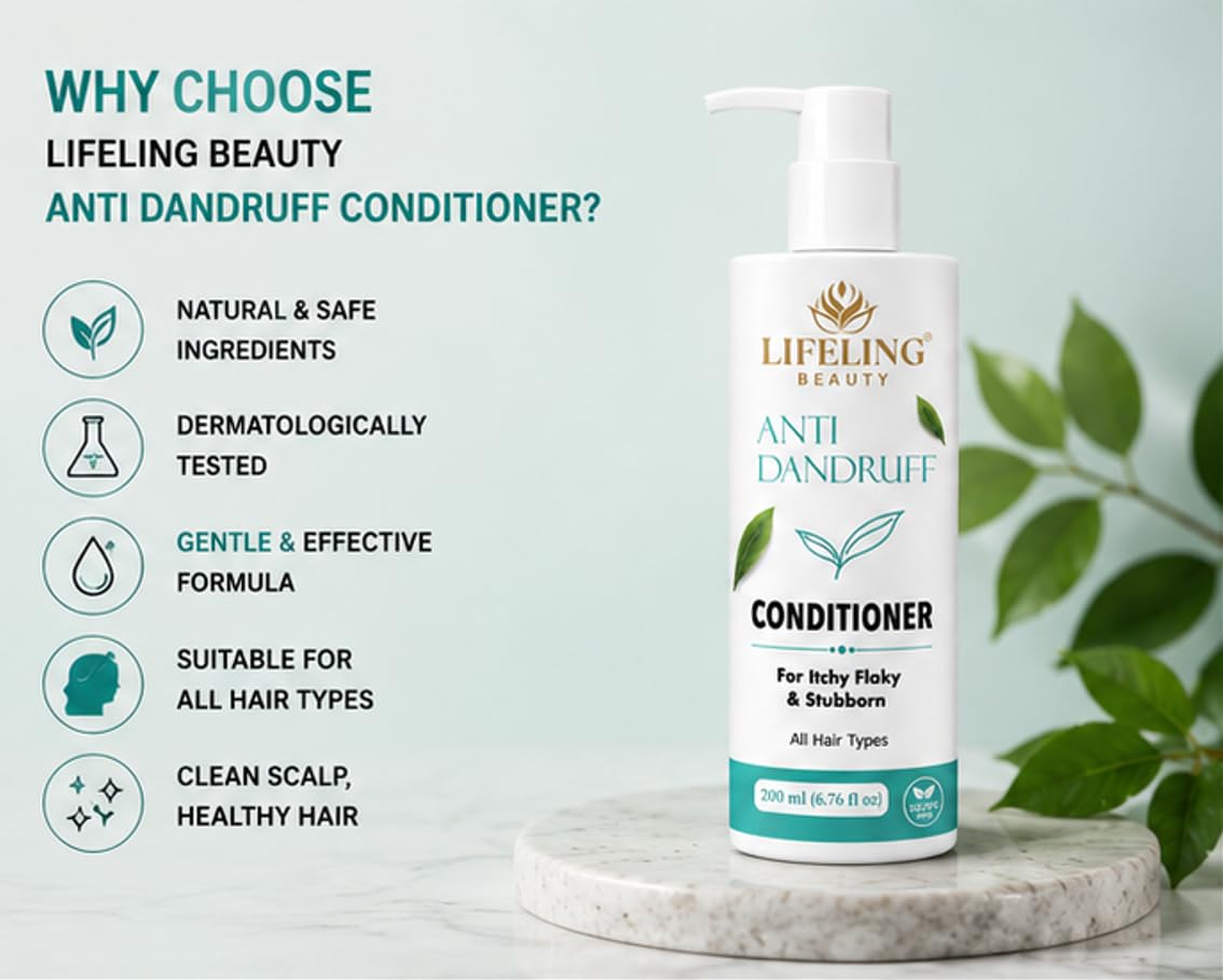Lifeling Beauty Anti Dandruff Conditioner, for Itchy Flaky & Stubborn Dandruff, Sulfate Free, All Hair Types, 200 ml