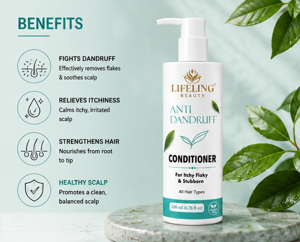 Lifeling Beauty Anti Dandruff Conditioner, for Itchy Flaky & Stubborn Dandruff, Sulfate Free, All Hair Types, 200 ml