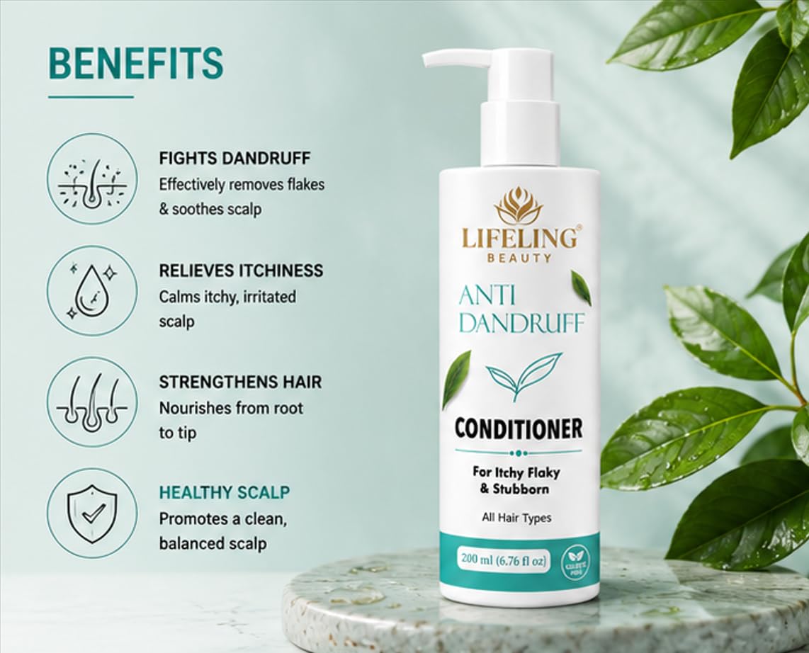 Lifeling Beauty Anti Dandruff Conditioner, for Itchy Flaky & Stubborn Dandruff, Sulfate Free, All Hair Types, 200 ml