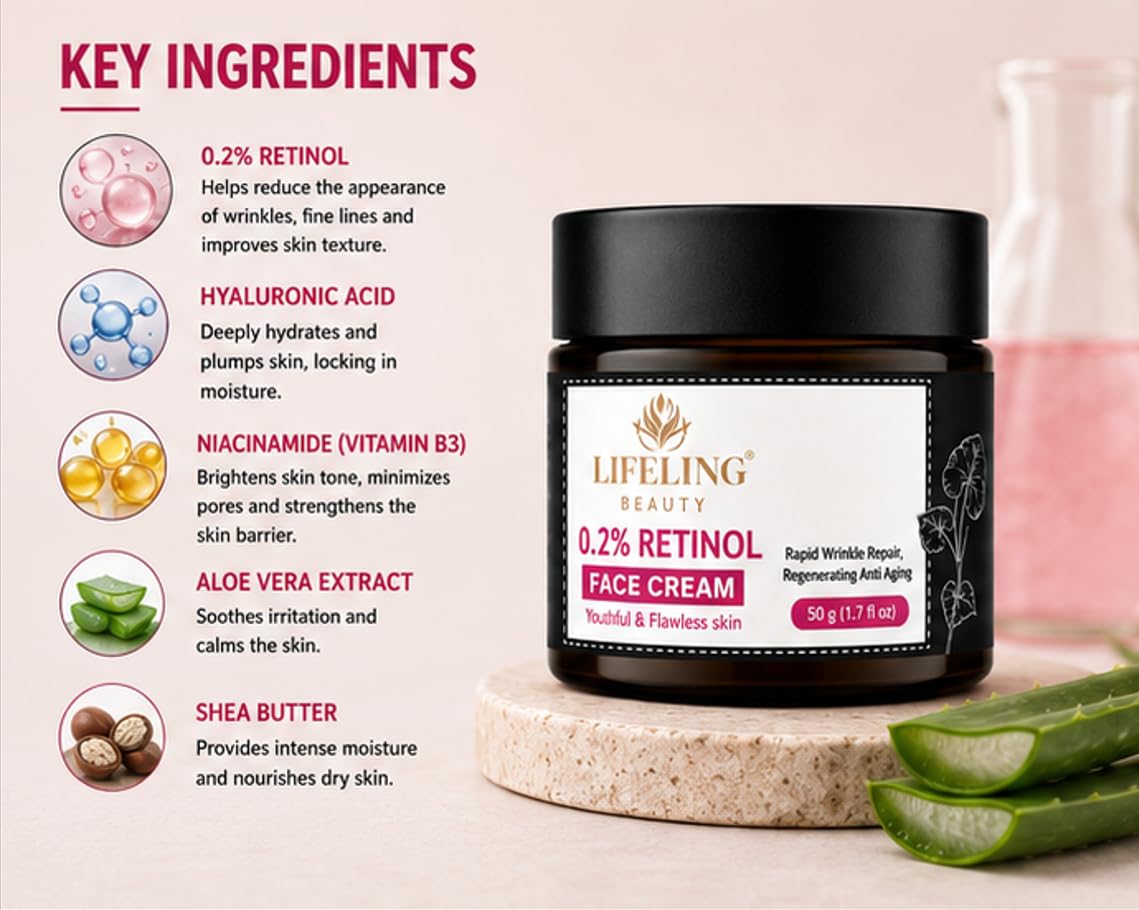 Lifeling Beauty Face Cream, Rapid Wrinkle Repair, Regenerating Anti Aging, 50 g (Retinol 0.2% Cream)
