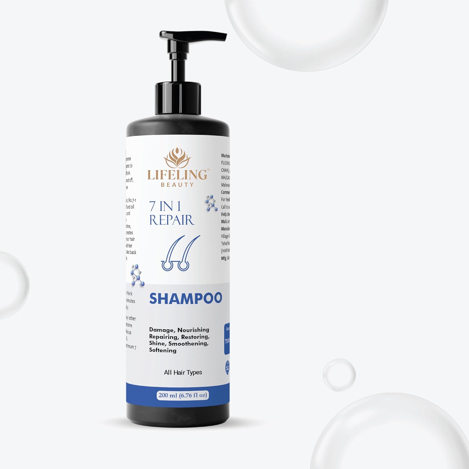 Lifeling Beauty Shampoo, Smoothens Hair, Treats Split Ends, Boosts Hair Growth, All Hair Types, 200 ml (7 in 1 Repair Shampoo)