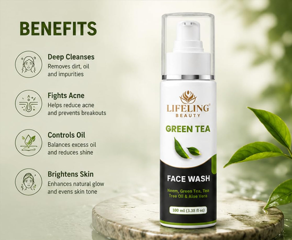 Lifeling Beauty Face Wash with Neem, Tea Tree Oil & Aloe Vera, 100 ml (Green Tea Facewash)