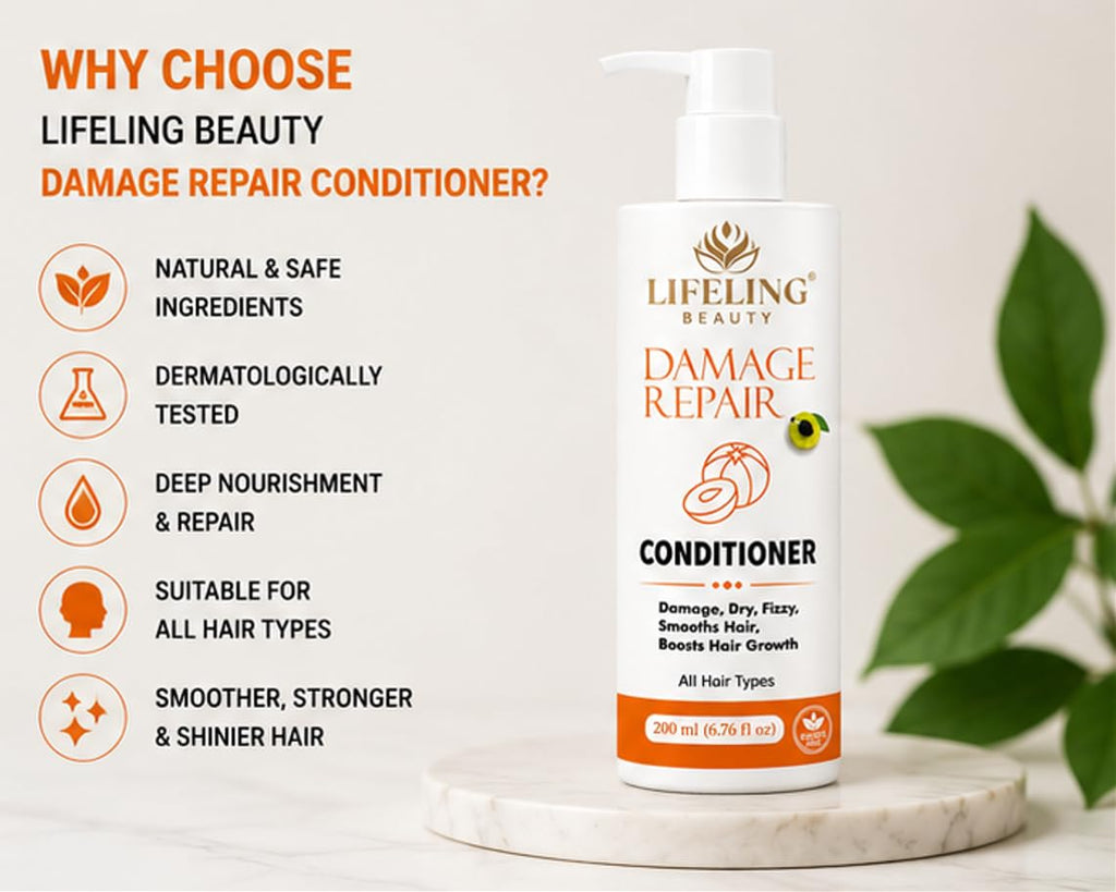 Lifeling Beauty Damage Repair Conditioner, Sulfate Free, Rice Water Infused, Controls Frizz, Repairs Bond, All Hair Types, 200 ml