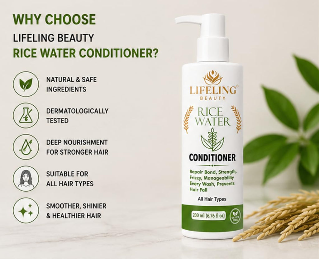 Lifeling Beauty Rice Water Conditioner, Repairs Bond, Prevents Hair Fall, Sulfate Free, All Hair Types, 200 ml