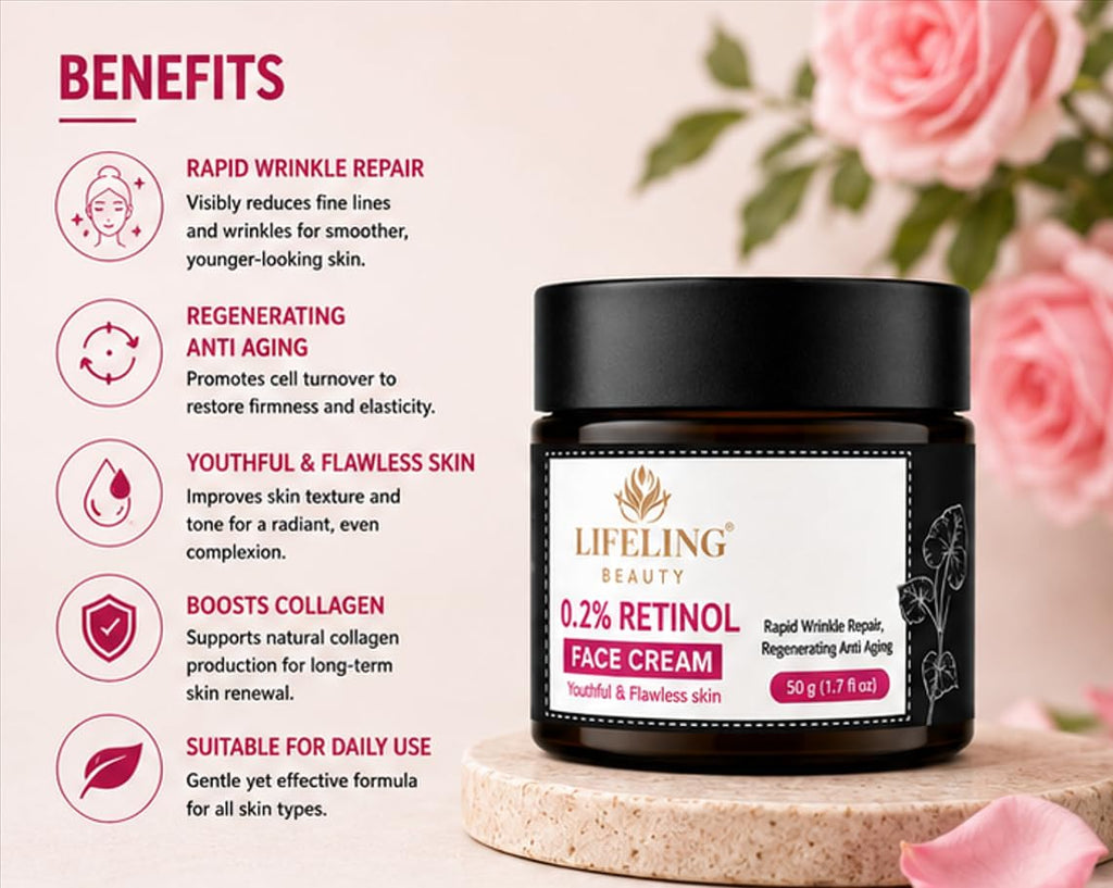 Lifeling Beauty Face Cream, Rapid Wrinkle Repair, Regenerating Anti Aging, 50 g (Retinol 0.2% Cream)