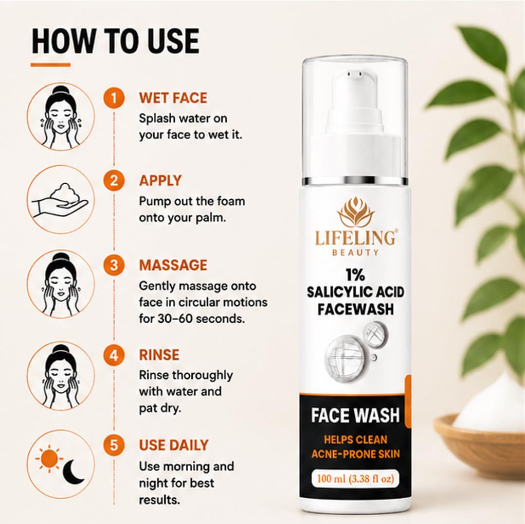 Lifeling Beauty Face Wash with Neem, Tea Tree Oil & Aloe Vera, 100 ml (1% Salicylic Acid Facewash)