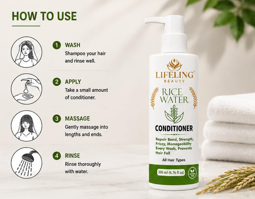 Lifeling Beauty Rice Water Conditioner, Repairs Bond, Prevents Hair Fall, Sulfate Free, All Hair Types, 200 ml