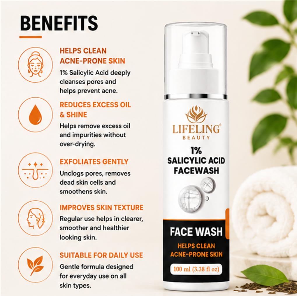 Lifeling Beauty Face Wash with Neem, Tea Tree Oil & Aloe Vera, 100 ml (1% Salicylic Acid Facewash)