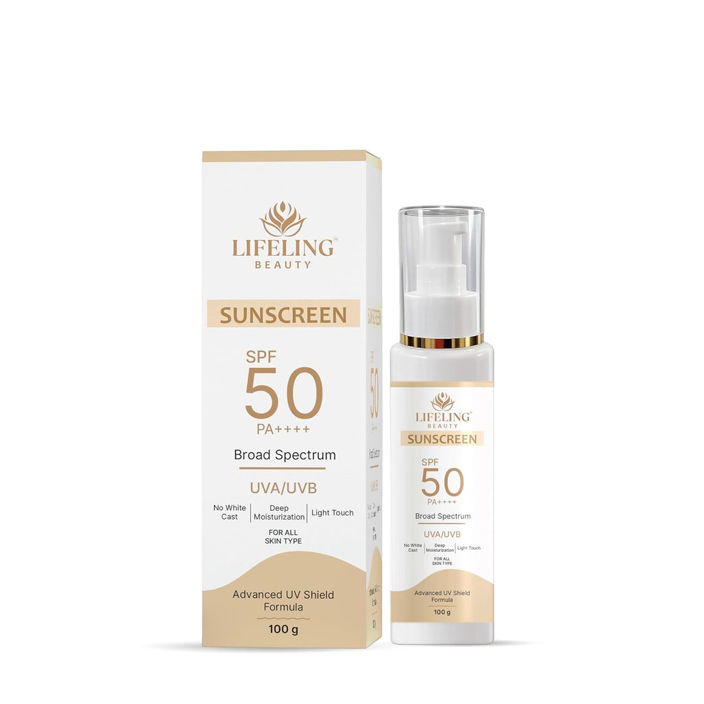 LIFELING BEAUTY Sunscreen SPF 50 PA++++, Broad Spectrum UVA/UVB Protection, No White Cast, Matte Finish, Lightweight Gel, for All Skin Types (100GM)