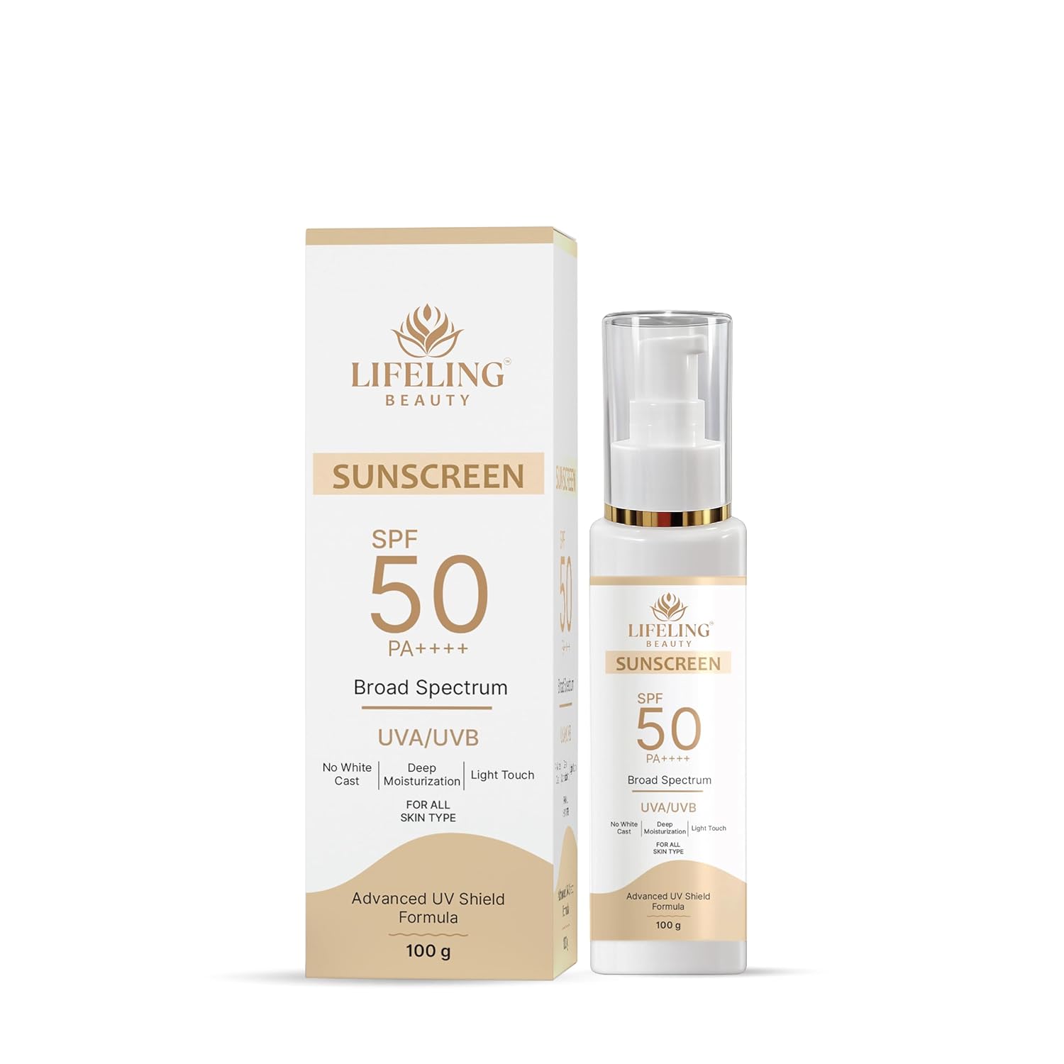 LIFELING BEAUTY Sunscreen SPF 50 PA++++, Broad Spectrum UVA/UVB Protection, No White Cast, Matte Finish, Lightweight Gel, for All Skin Types (100GM)