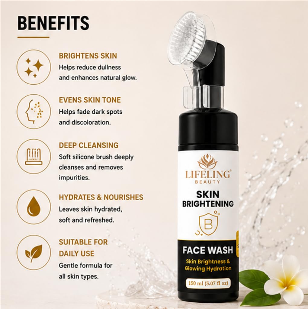 LIFELING BEAUTY Face Wash with Built-In Brush, Gel Formula, Skin Brightness & Glowing Hydration, 150 ml (Skin Brightening Facewash)