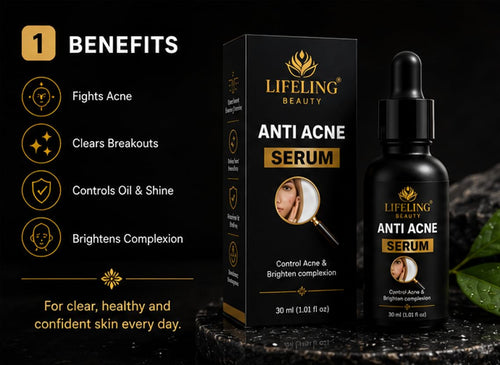 Lifeling Beauty Anti Acne Serum, Controls Oil & Shine, Brightens Complexion, Fights Breakouts, 30 ml