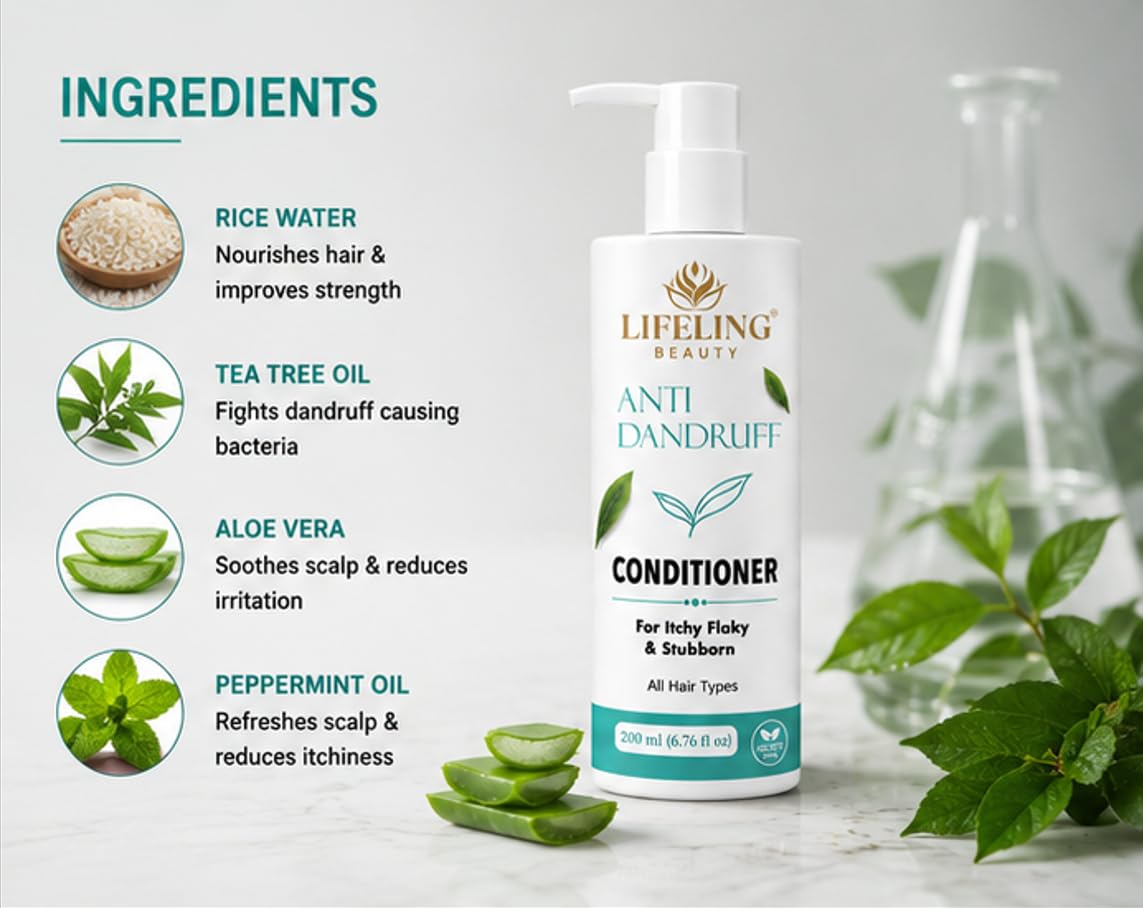 Lifeling Beauty Anti Dandruff Conditioner, for Itchy Flaky & Stubborn Dandruff, Sulfate Free, All Hair Types, 200 ml