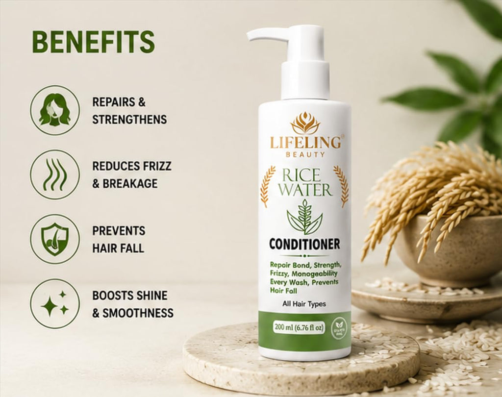 Lifeling Beauty Rice Water Conditioner, Repairs Bond, Prevents Hair Fall, Sulfate Free, All Hair Types, 200 ml
