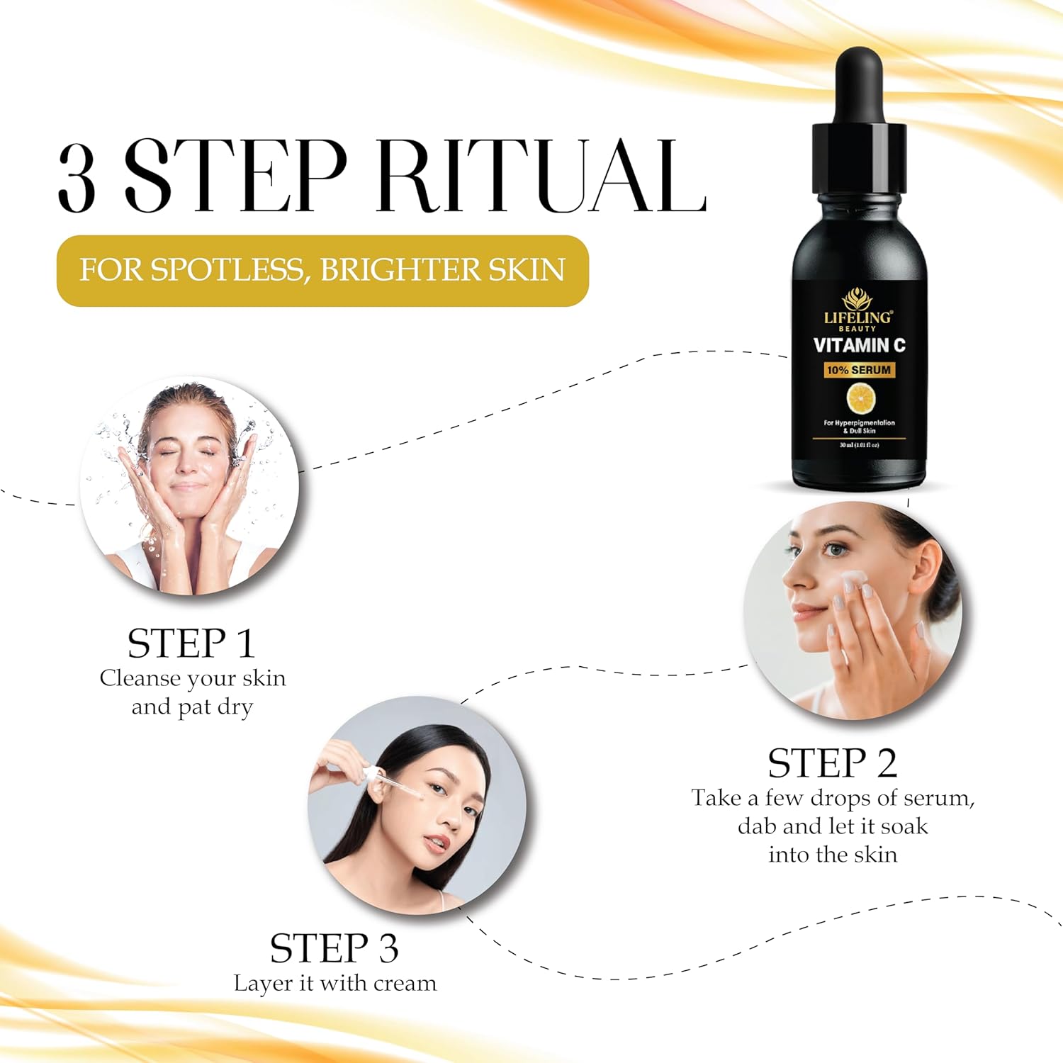 LIFELING BEAUTY Vitamin C 10% Serum for Hyperpigmentation & Dull Skin, Boosts Collagen Production, Brightens Skin, Fades Dark Spots, 30ml