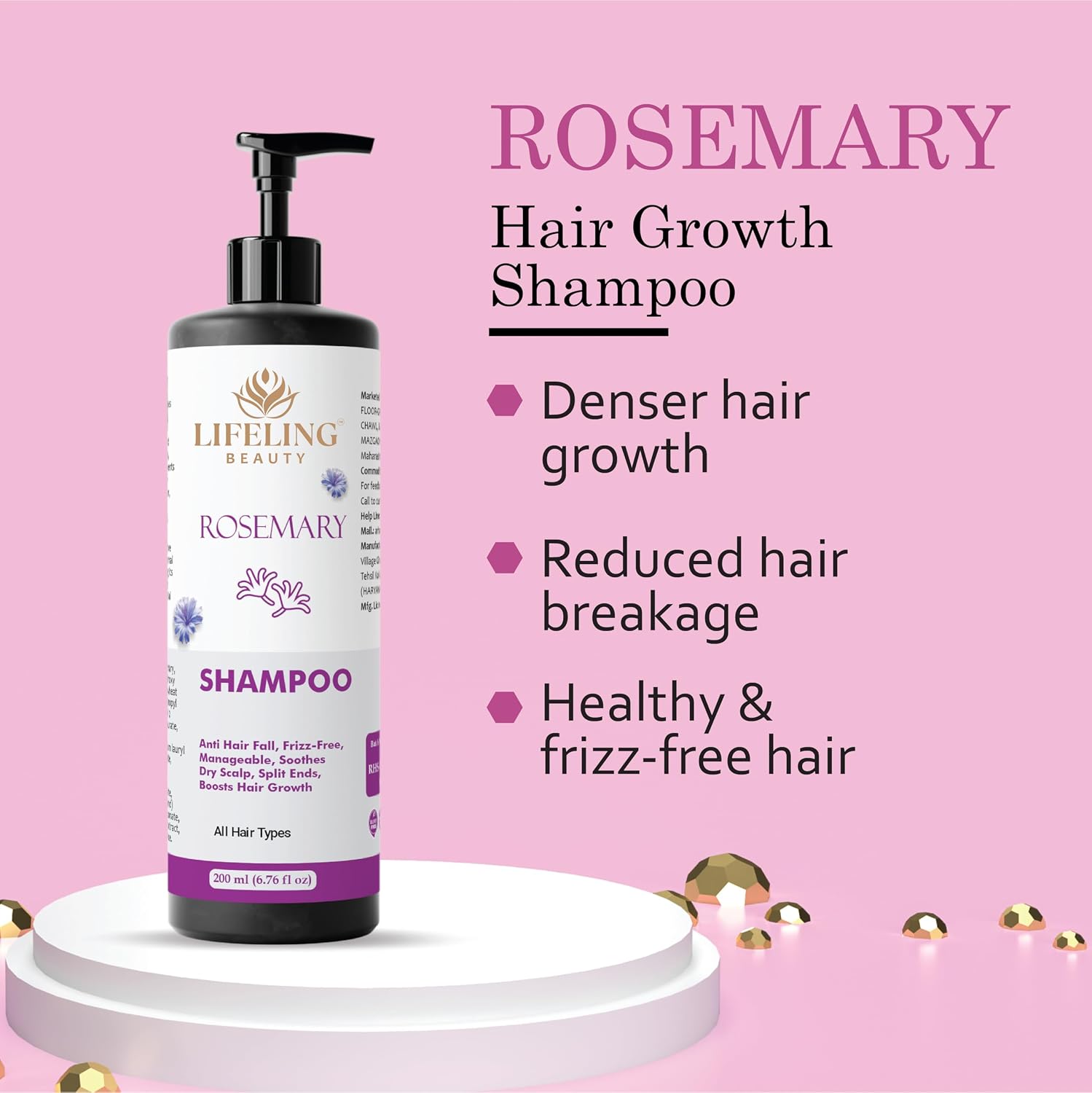 Lifeling Beauty Shampoo, Smoothens Hair, Treats Split Ends, Boosts Hair Growth, All Hair Types, 200 ml (Rosemary shampoo)