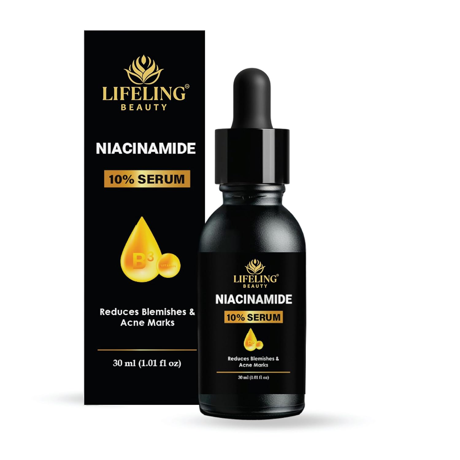 LIFELING BEAUTY Niacinamide 10% Face Serum, Reduces Blemishes & Acne Marks, Minimises Pores, 30ml