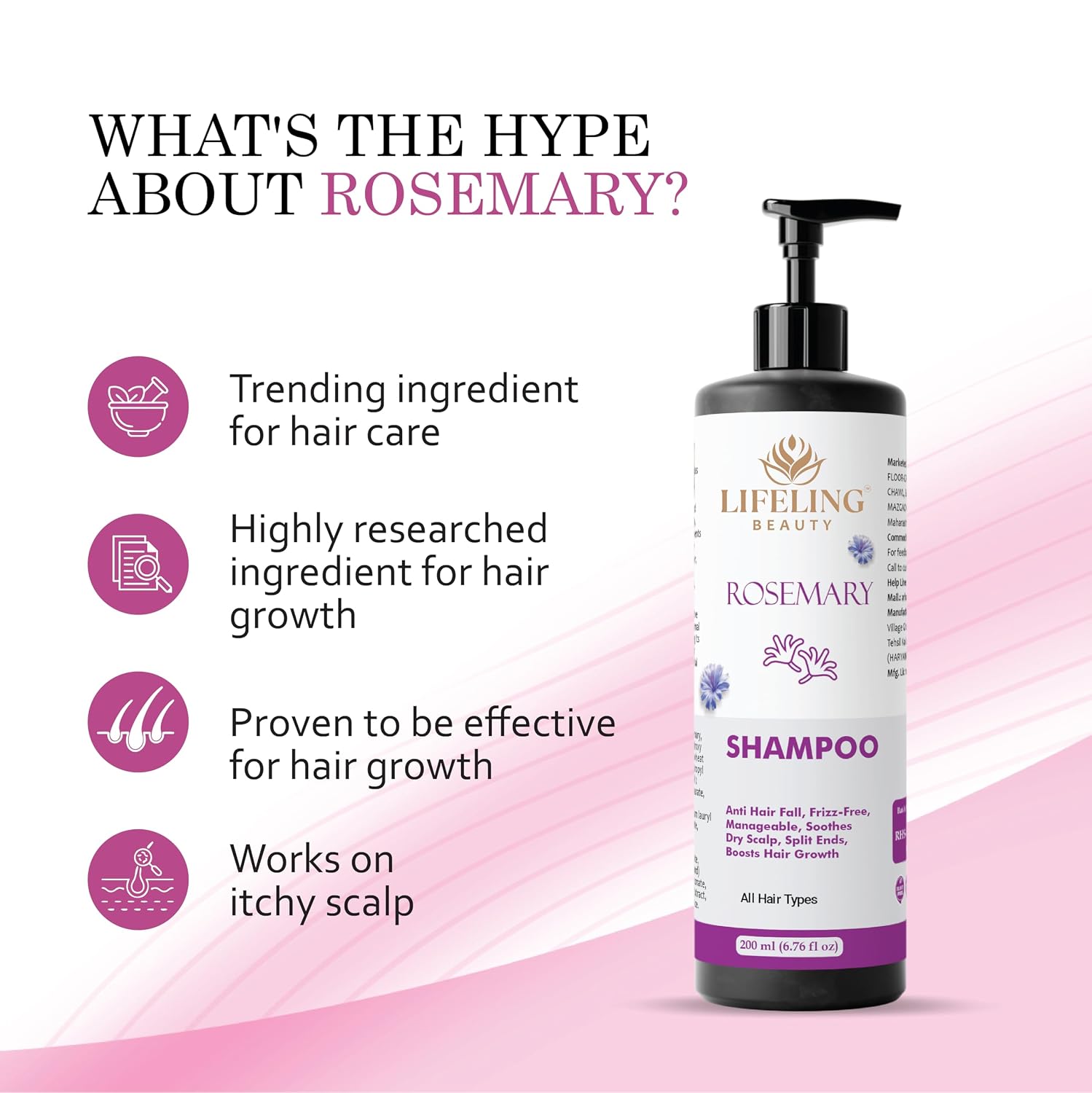 Lifeling Beauty Shampoo, Smoothens Hair, Treats Split Ends, Boosts Hair Growth, All Hair Types, 200 ml (Rosemary shampoo)