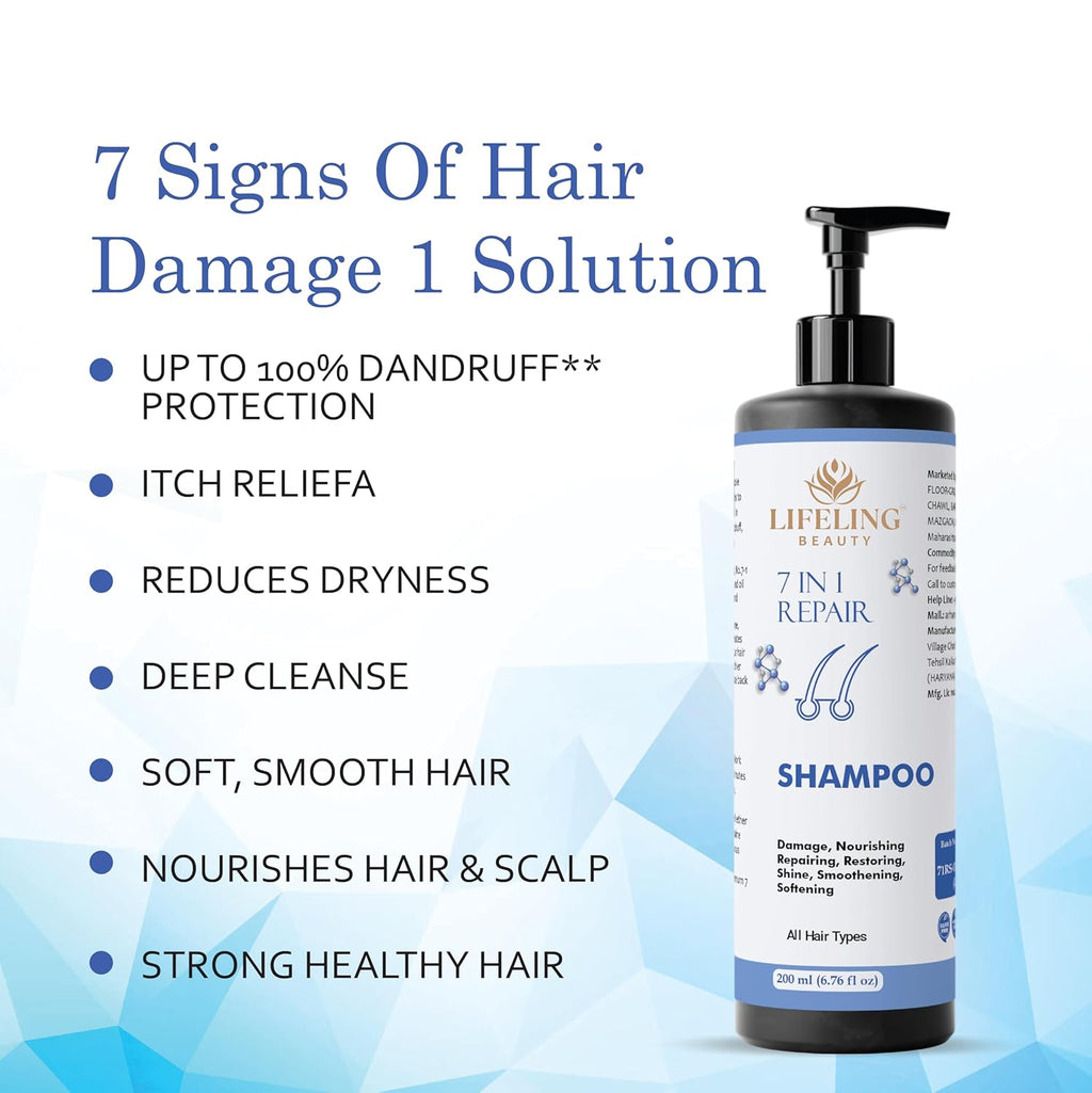 Lifeling Beauty Shampoo, Smoothens Hair, Treats Split Ends, Boosts Hair Growth, All Hair Types, 200 ml (7 in 1 Repair Shampoo)
