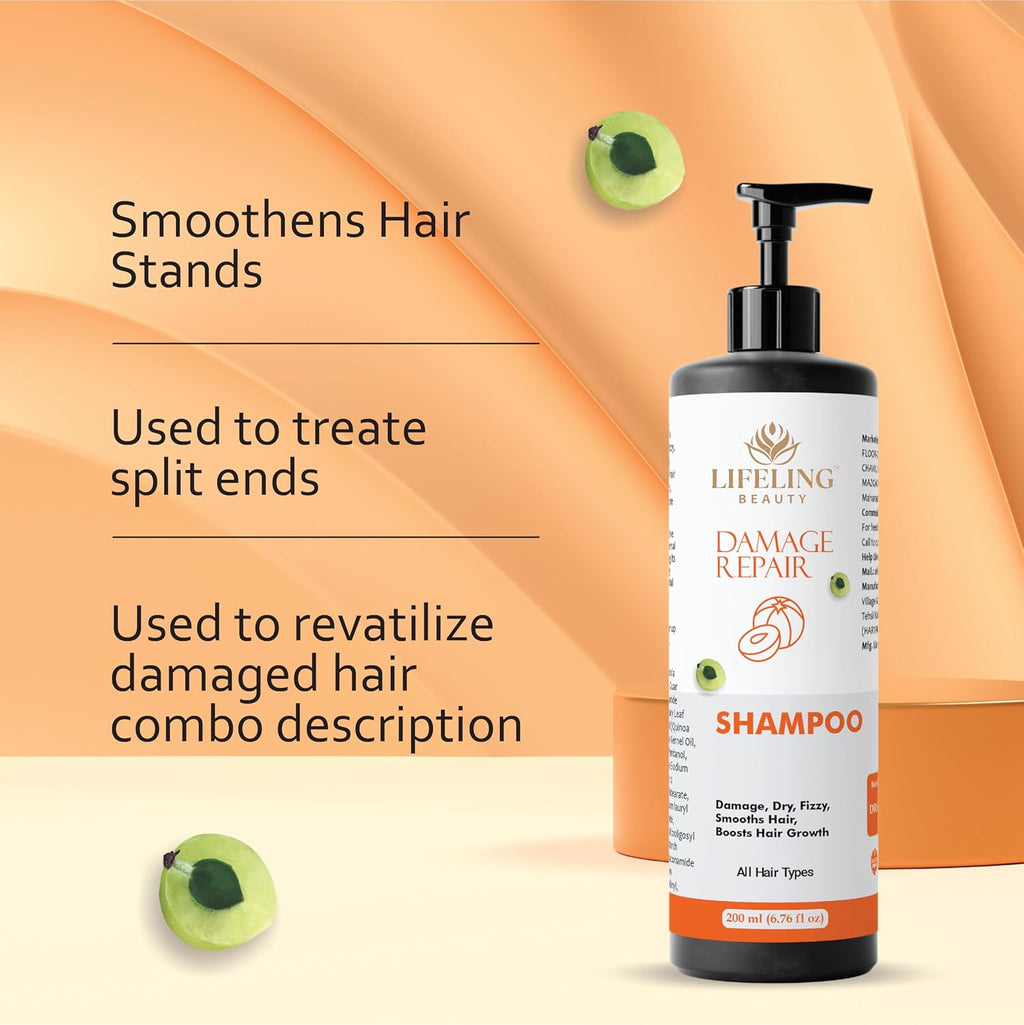 Lifeling Beauty Shampoo, Smoothens Hair, Treats Split Ends, Boosts Hair Growth, All Hair Types, 200 ml (Damage repair shampoo)