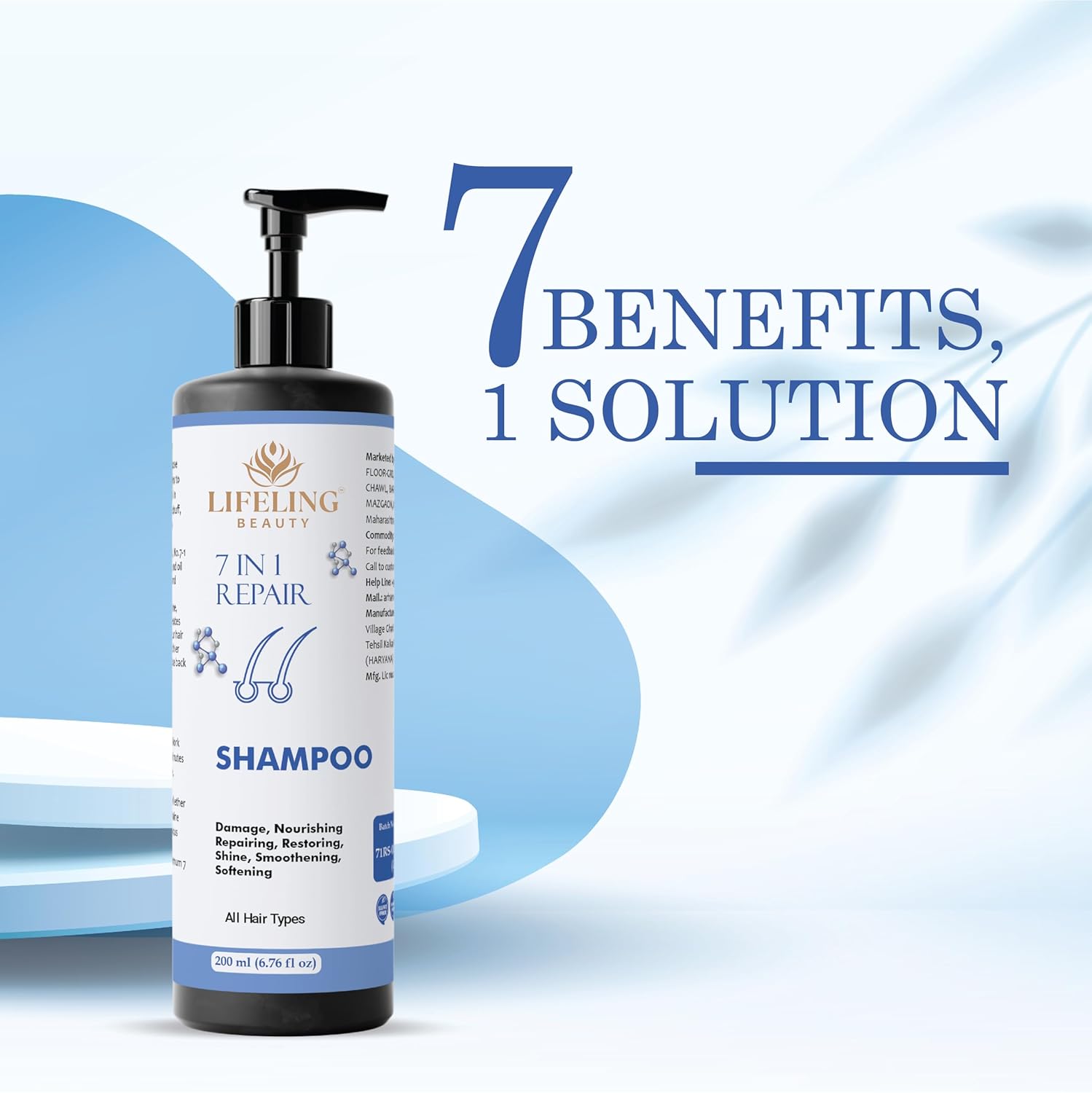 Lifeling Beauty Shampoo, Smoothens Hair, Treats Split Ends, Boosts Hair Growth, All Hair Types, 200 ml (7 in 1 Repair Shampoo)