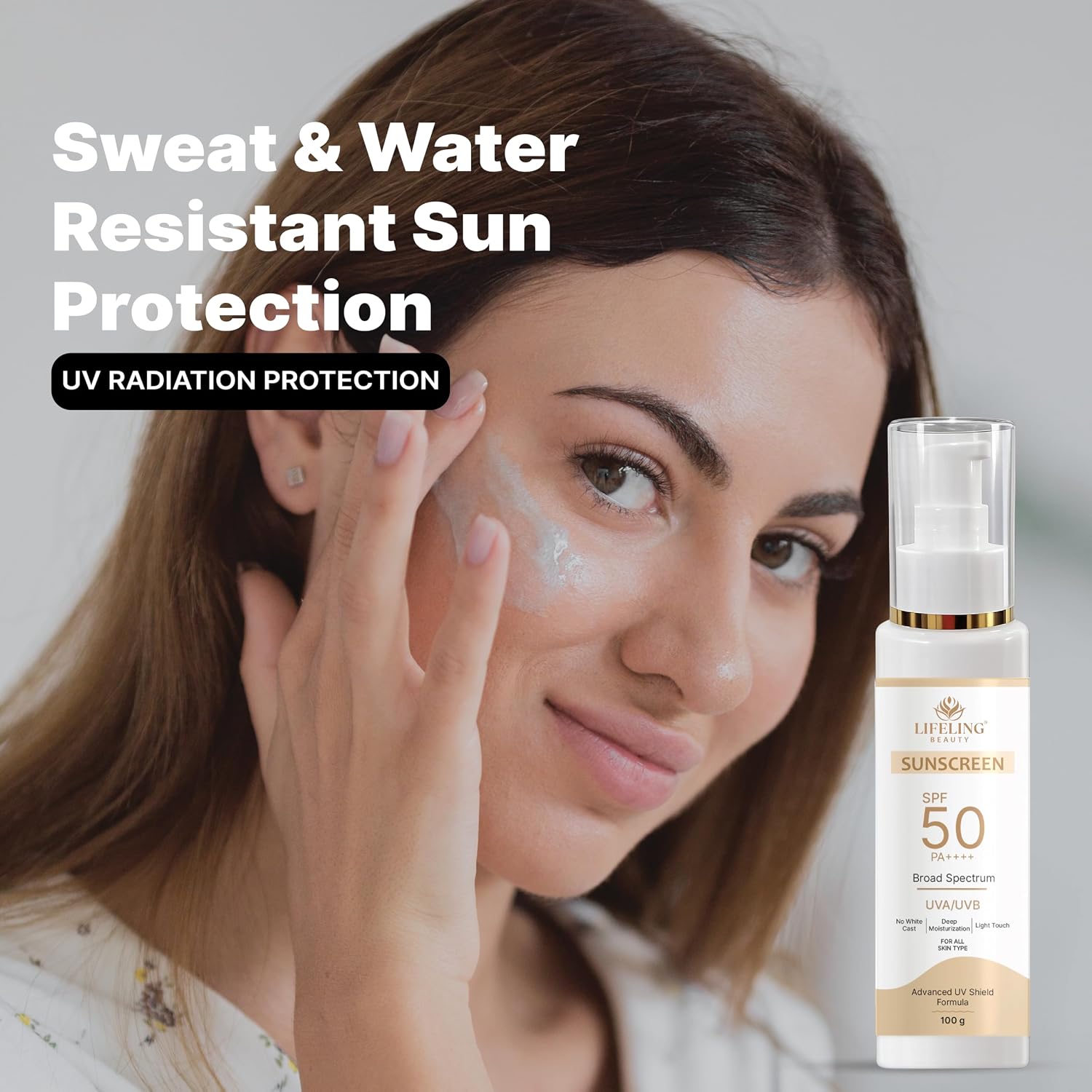 LIFELING BEAUTY Sunscreen SPF 50 PA++++, Broad Spectrum UVA/UVB Protection, No White Cast, Matte Finish, Lightweight Gel, for All Skin Types (100GM)
