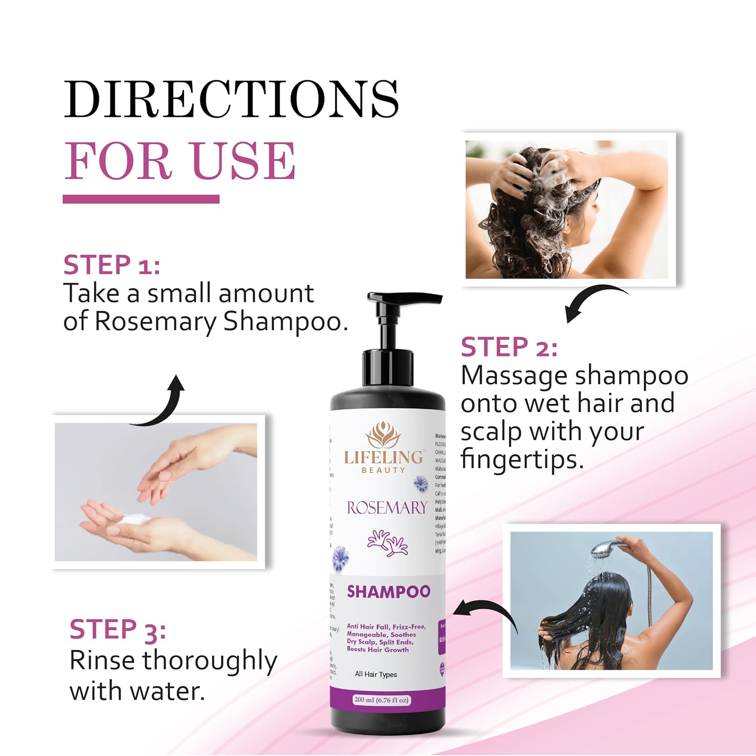 Lifeling Beauty Shampoo, Smoothens Hair, Treats Split Ends, Boosts Hair Growth, All Hair Types, 200 ml (Rosemary shampoo)