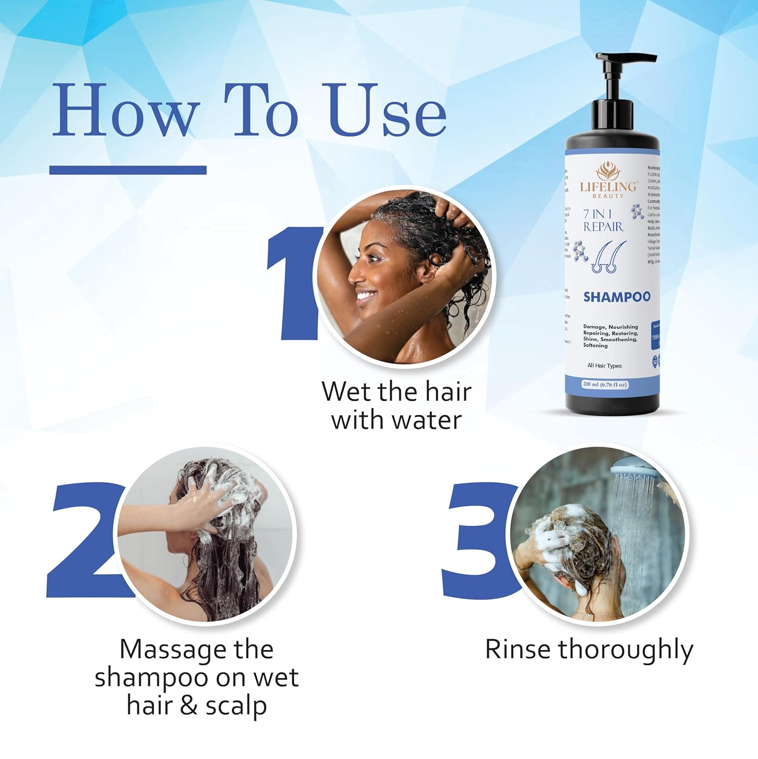 Lifeling Beauty Shampoo, Smoothens Hair, Treats Split Ends, Boosts Hair Growth, All Hair Types, 200 ml (7 in 1 Repair Shampoo)
