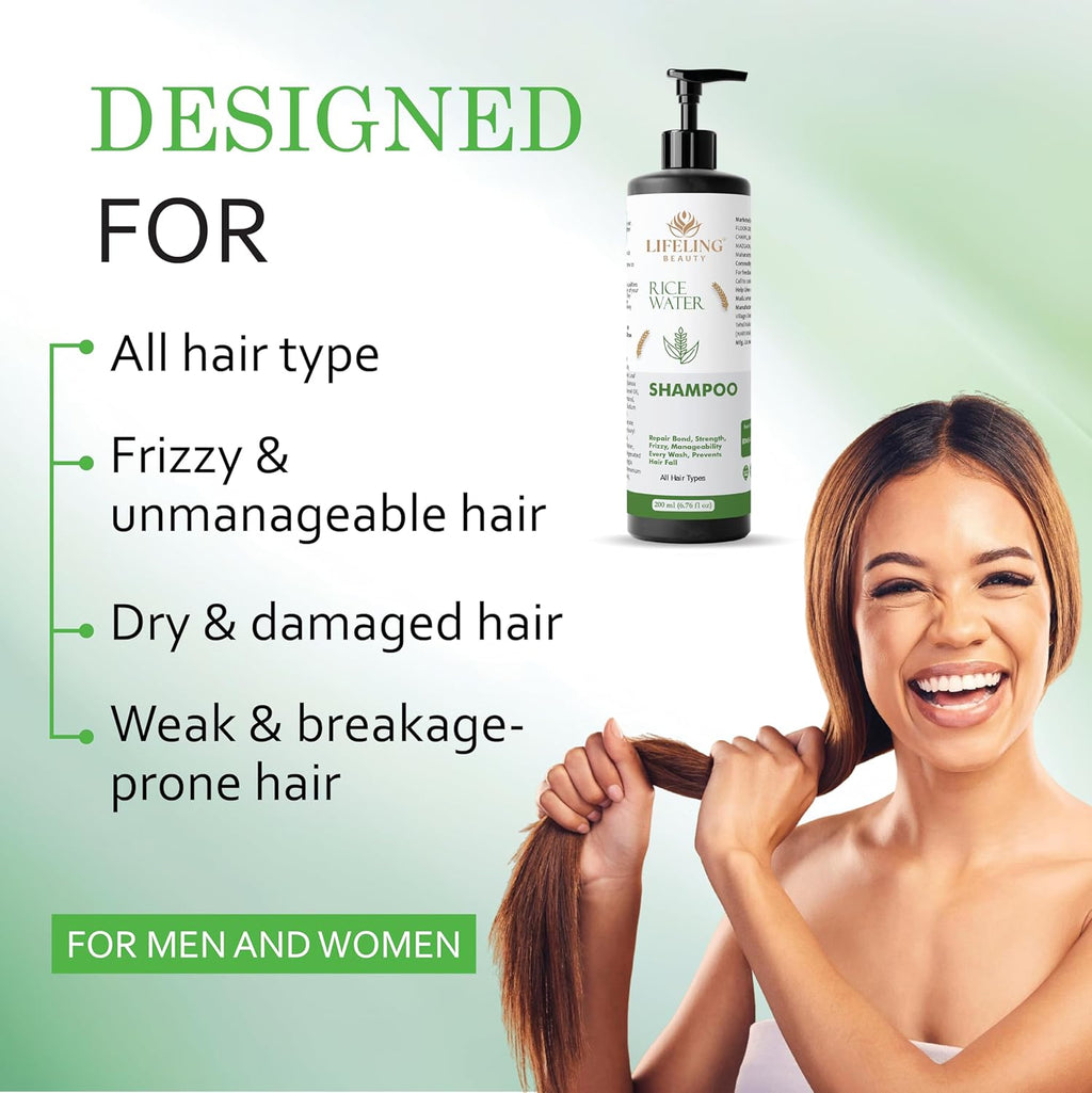 Lifeling Beauty Shampoo, Smoothens Hair, Treats Split Ends, Boosts Hair Growth, All Hair Types, 200 ml (Rice water shampoo)