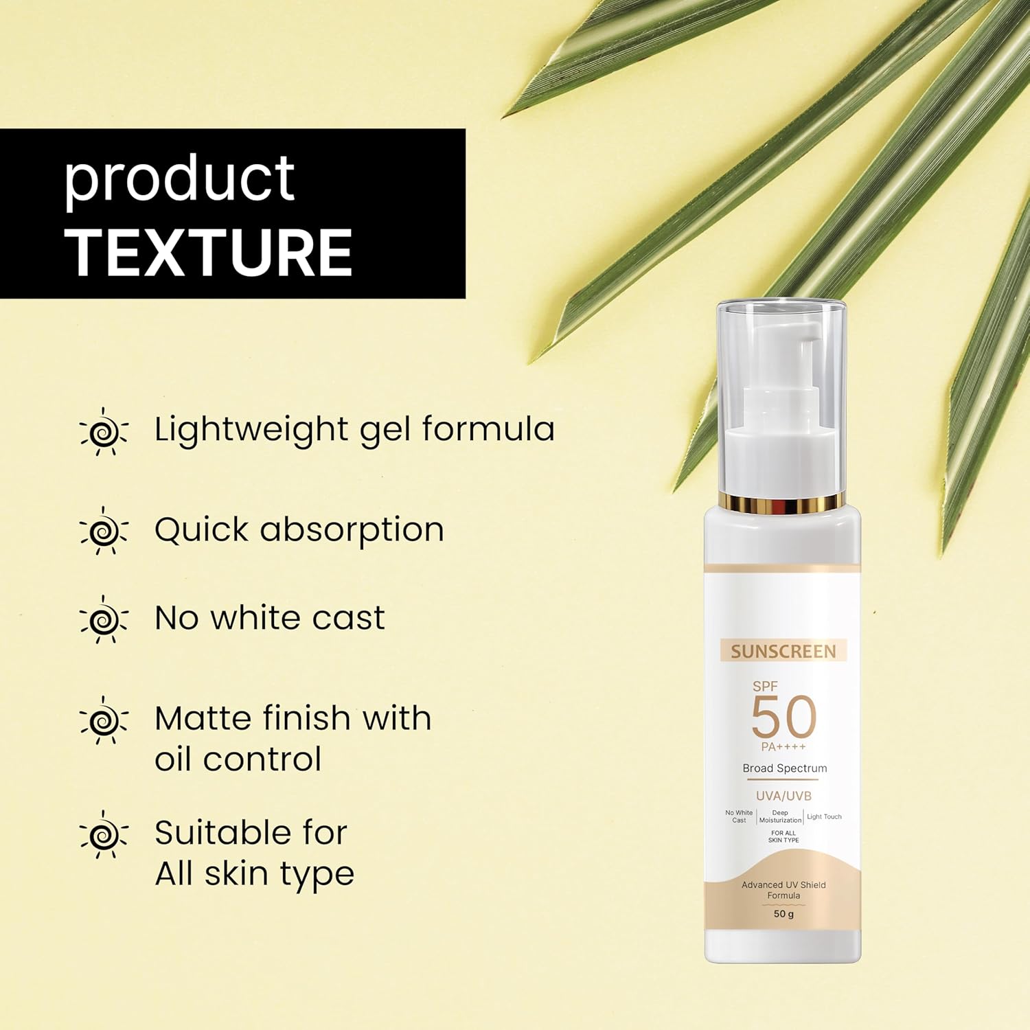LIFELING BEAUTY Sunscreen SPF 50 PA++++, Broad Spectrum UVA/UVB Protection, No White Cast, Matte Finish, Lightweight Gel, for All Skin Types (50GM)