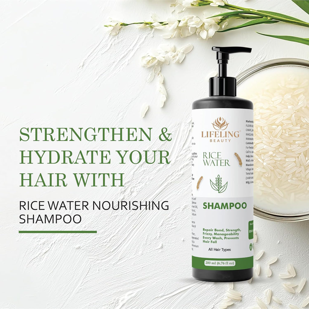 Lifeling Beauty Shampoo, Smoothens Hair, Treats Split Ends, Boosts Hair Growth, All Hair Types, 200 ml (Rice water shampoo)