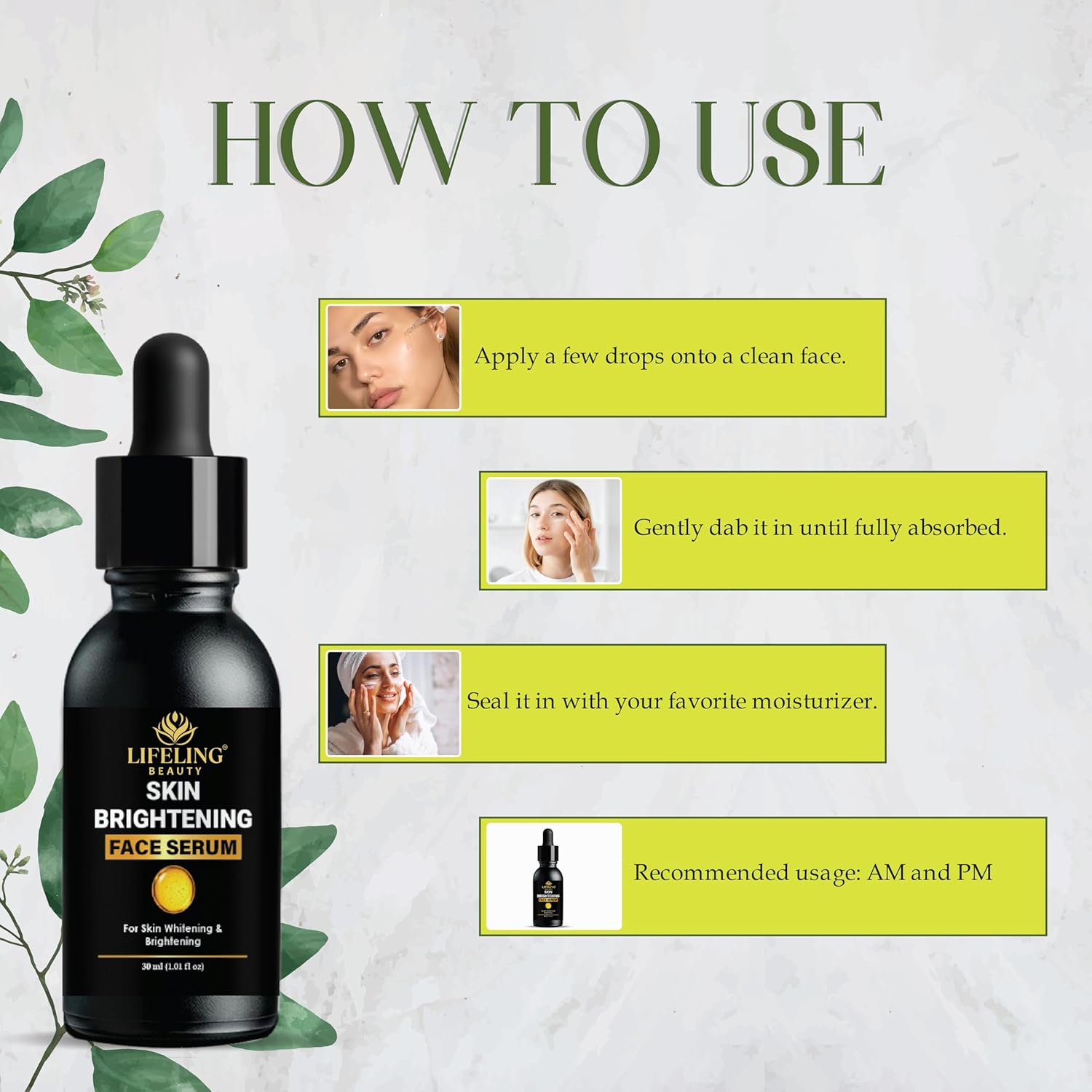 LIFELING BEAUTY Skin Brightening Face Serum with Niacinamide 10% and Hyaluronic Acid, Dark Spot Corrector, 30ml