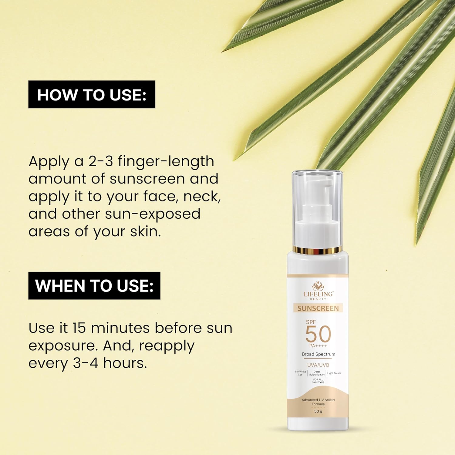 LIFELING BEAUTY Sunscreen SPF 50 PA++++, Broad Spectrum UVA/UVB Protection, No White Cast, Matte Finish, Lightweight Gel, for All Skin Types (50GM)