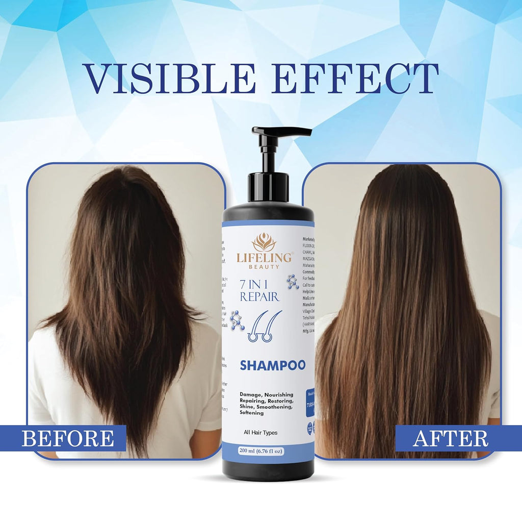 Lifeling Beauty Shampoo, Smoothens Hair, Treats Split Ends, Boosts Hair Growth, All Hair Types, 200 ml (7 in 1 Repair Shampoo)