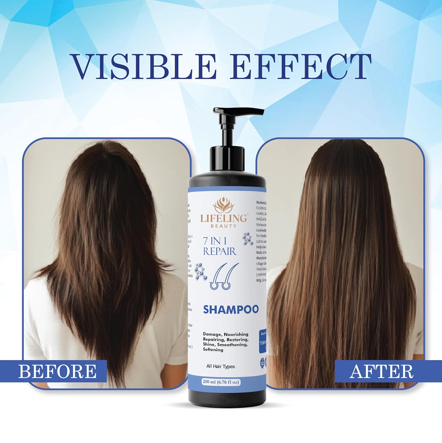 Lifeling Beauty Shampoo, Smoothens Hair, Treats Split Ends, Boosts Hair Growth, All Hair Types, 200 ml (7 in 1 Repair Shampoo)